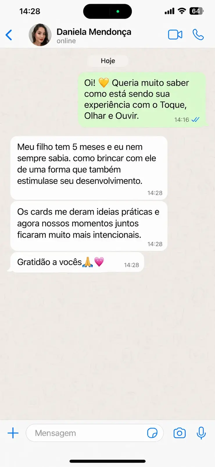 Feedback de Daniela no WhatsApp